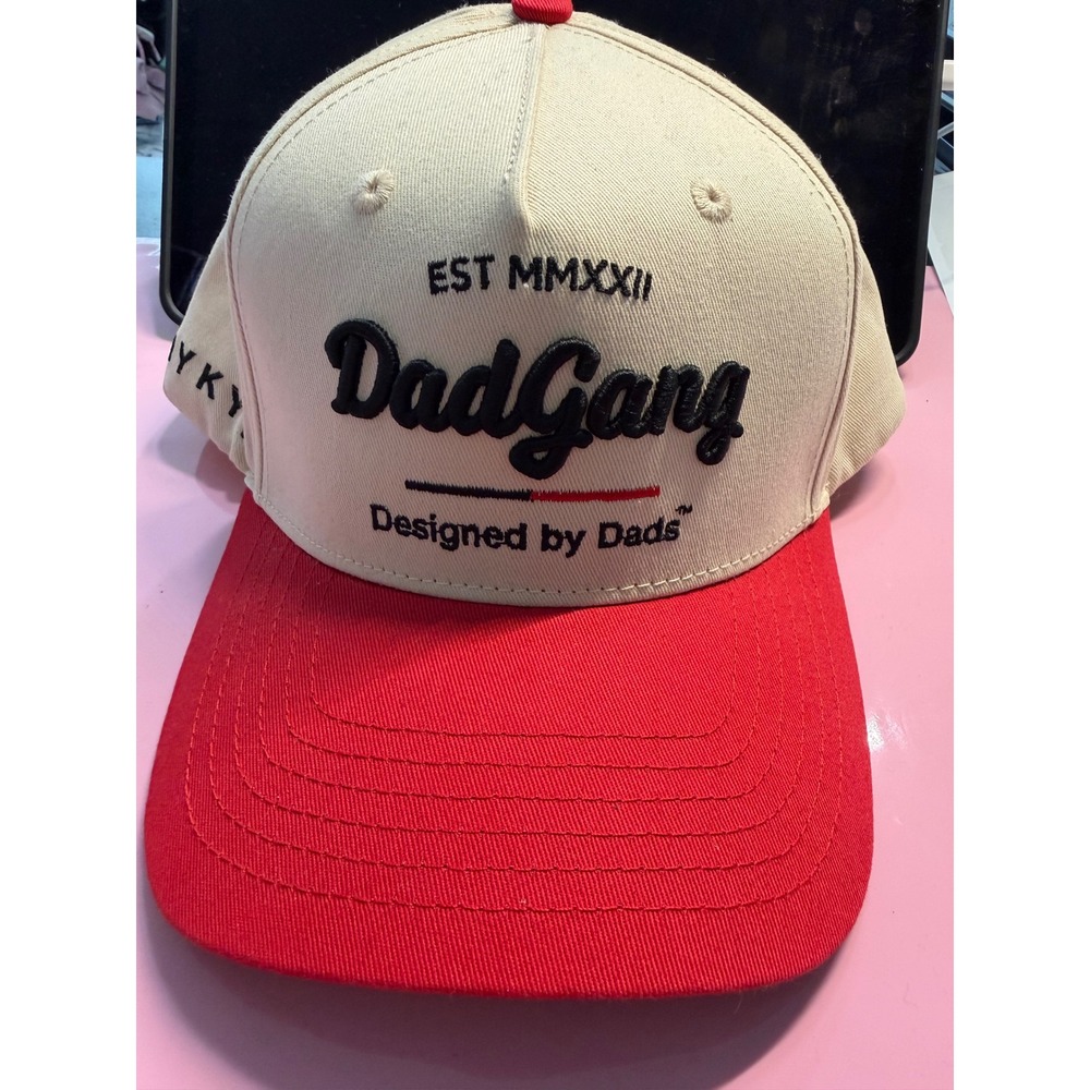 Dad Gang Snapback Hat Cream Red Designed by Dads IYKYK Embroidered Cap Mens